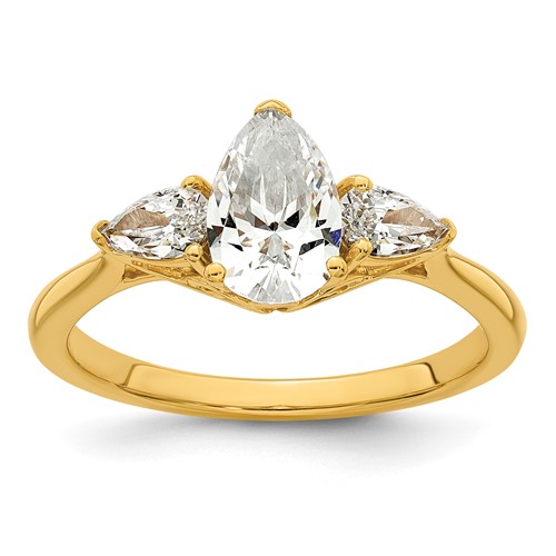 14K Yellow Gold 1.38 Carat Certified Lab Grown Diamond VS+ F+ Pear Complete Three Stone Engagement Ring