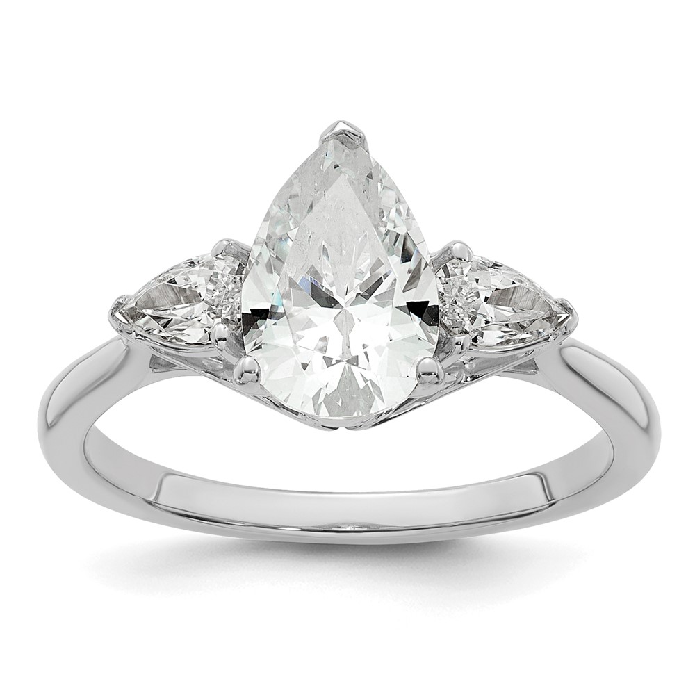 14K White Gold 1.88 Carat Lab Grown Diamond VS+ F+ Pear Complete Three Stone Engagement Ring