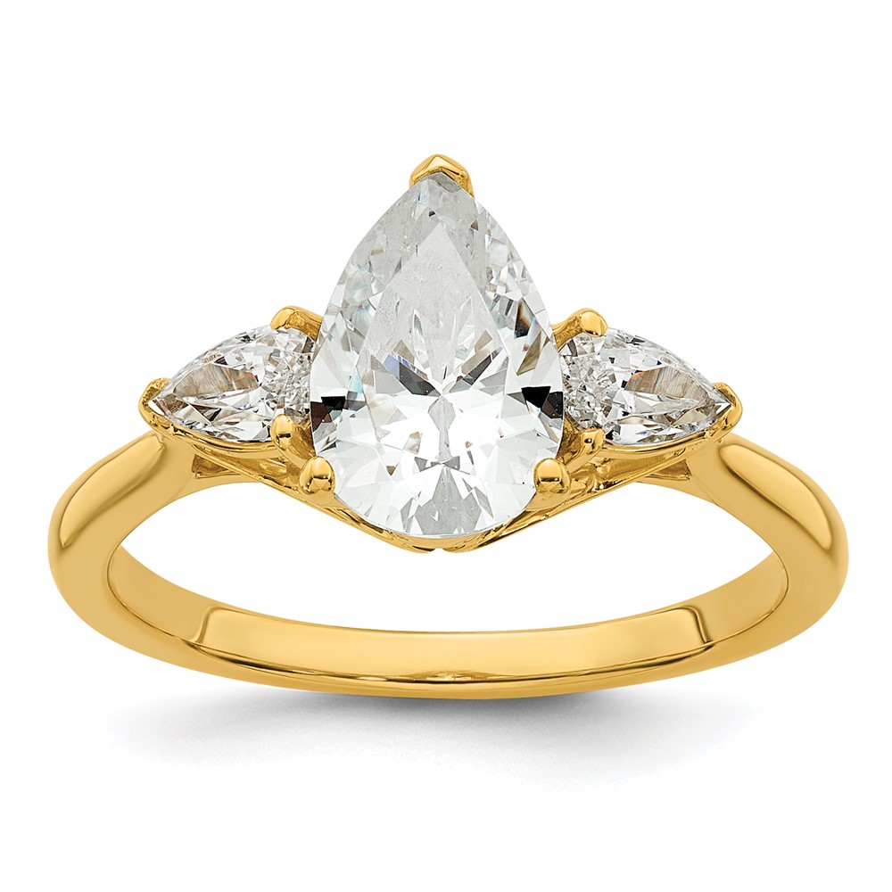 14K Yellow Gold 1.88 Carat Lab Grown Diamond VS+ F+ Pear Complete Three Stone Engagement Ring