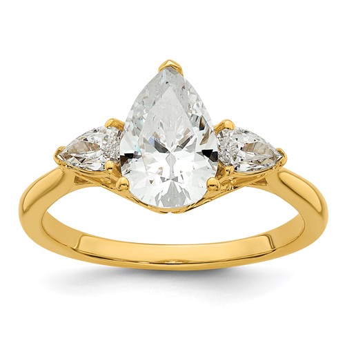 14K Yellow Gold 1.88 Carat Lab Grown Diamond VS+ F+ Pear Complete Three Stone Engagement Ring