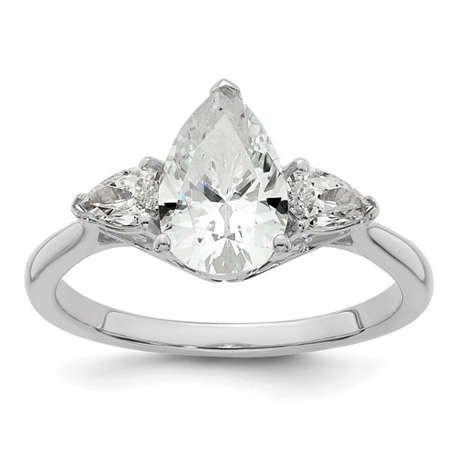 14K White Gold 1.88 Carat Certified Lab Grown Diamond VS+ F+ Pear Complete Three Stone Engagement Ring