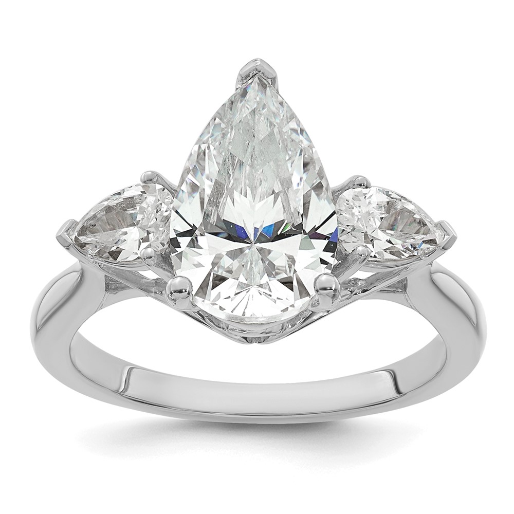 14K White Gold 2.50 Carat Lab Grown Diamond VS+ F+ Pear Complete Three Stone Engagement Ring