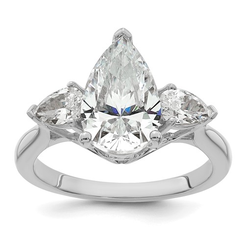 14K White Gold 2.50 Carat Certified Lab Grown Diamond VS+ F+ Pear Complete Three Stone Engagement Ring