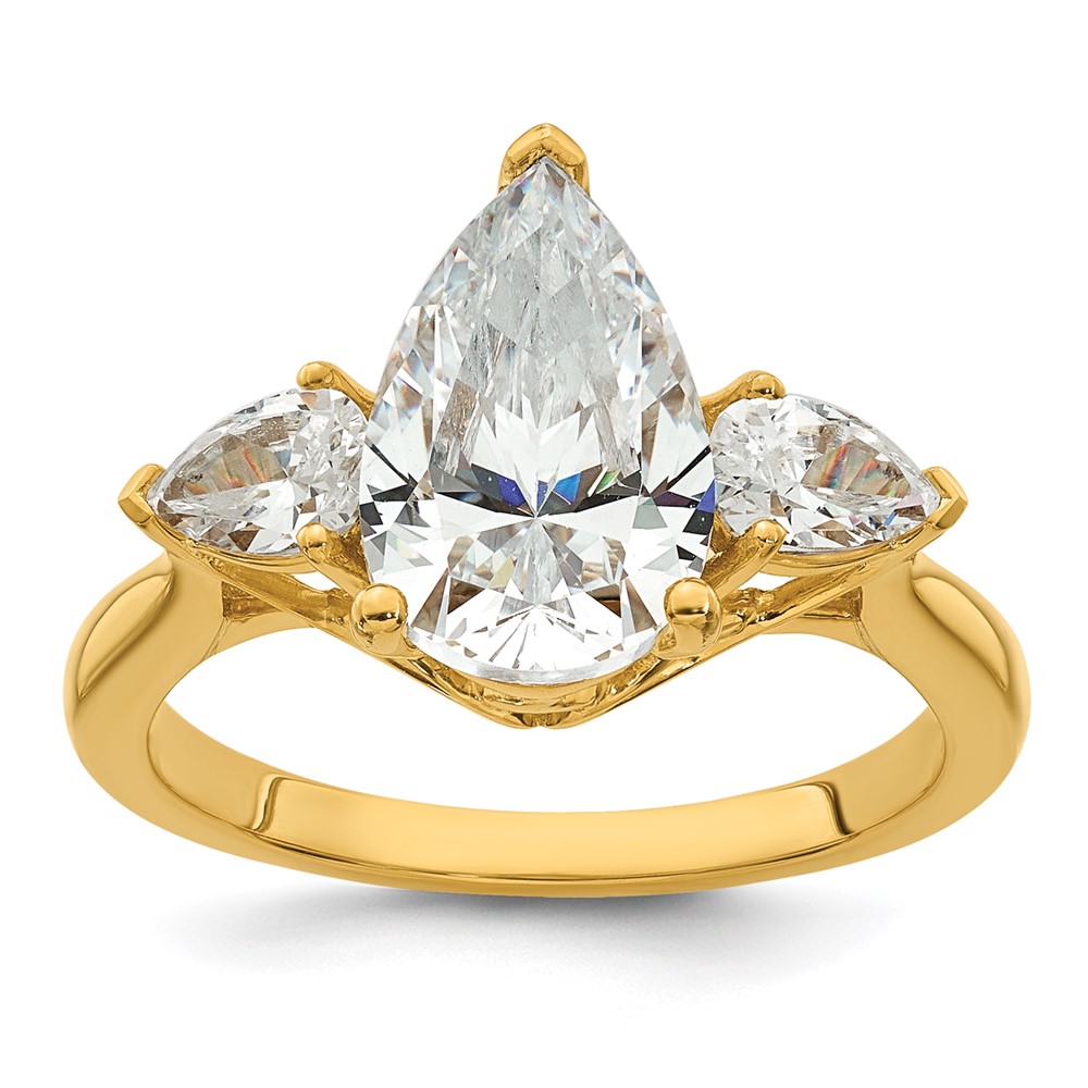 14K Yellow Gold 2.50 Carat Certified Lab Grown Diamond VS+ F+ Pear Complete Three Stone Engagement Ring