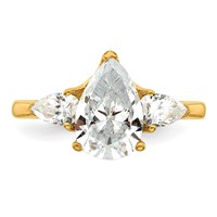 14K Yellow Gold 3 Carat Lab Grown Diamond VS+ F+ Pear Complete Three Stone Engagement Ring view 4