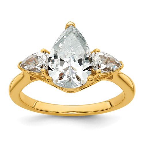 14K Yellow Gold 3 Carat Lab Grown Diamond VS+ F+ Pear Complete Three Stone Engagement Ring