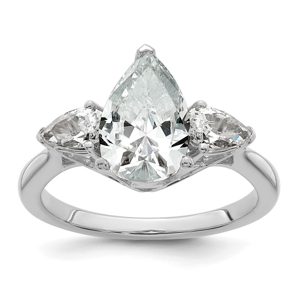 14K White Gold 3 Carat Certified Lab Grown Diamond VS+ F+ Pear Complete Three Stone Engagement Ring