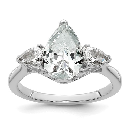 14K White Gold 3 Carat Certified Lab Grown Diamond VS+ F+ Pear Complete Three Stone Engagement Ring
