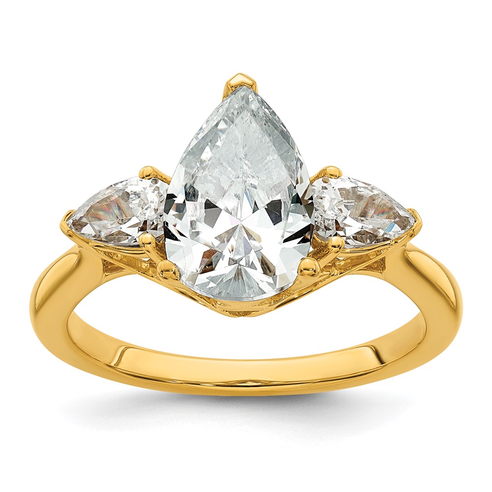 14K Yellow Gold 3 Carat Certified Lab Grown Diamond VS+ F+ Pear Complete Three Stone Engagement Ring
