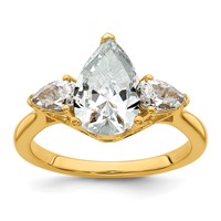 14K Yellow Gold 3 Carat Certified Lab Grown Diamond VS+ F+ Pear Complete Three Stone Engagement Ring view 1