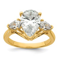 14K Yellow Gold 3.62 Carat Lab Grown Diamond VS+ F+ Pear Complete Three Stone Engagement Ring view 2