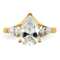 14K Yellow Gold 3.62 Carat Lab Grown Diamond VS+ F+ Pear Complete Three Stone Engagement Ring view 5