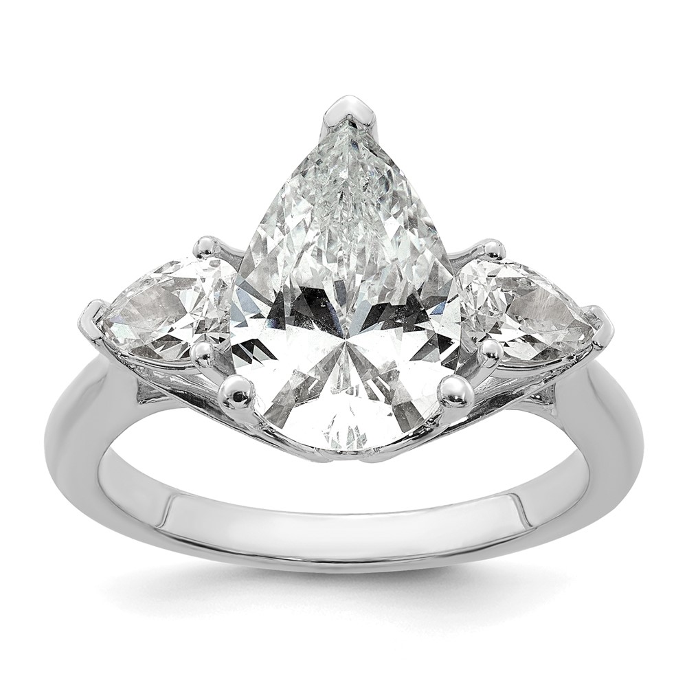 14K White Gold 3.62 Carat Certified Lab Grown Diamond VS+ F+ Pear Complete Three Stone Engagement Ring