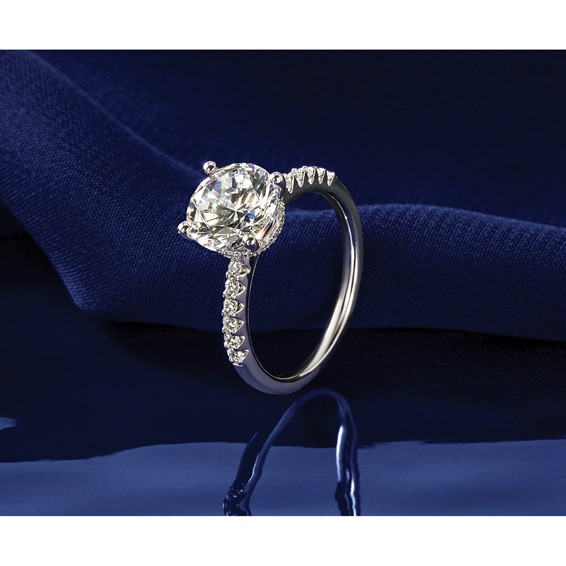 14k White Gold 2 3/4 carat Lab Grown Diamond VS+ F+ Round Complete Engagement Ring