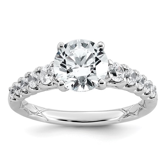 14k White Gold 2 Certified Lab Grown Diamond VS+ F+ Round Complete Engagement Ring