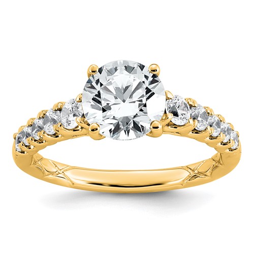 14K Yellow Gold 2 Certified Lab Grown Diamond VS+ F+ Round Complete Engagement Ring