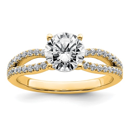 14K Yellow Gold 1.50 Carat Lab Grown Diamond VS+ F+ Round Complete Engagement Ring