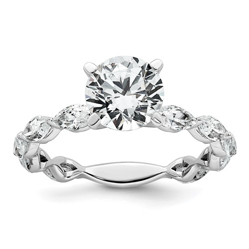 14K White Gold 2.62 Carat Lab Grown Diamond VS+ F+ Round Complete Engagement Ring