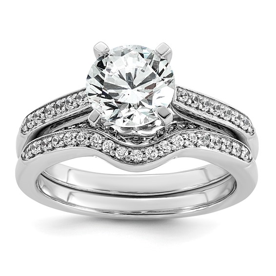 14k White Gold 1 3/4 carat Lab Grown Diamond VS+ F+ Round Complete Engagement Ring