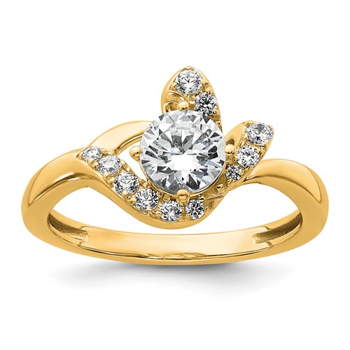 14K Yellow Gold 0.88 Carat Certified Lab Grown Diamond VS+ F+ Round Complete Engagement Ring
