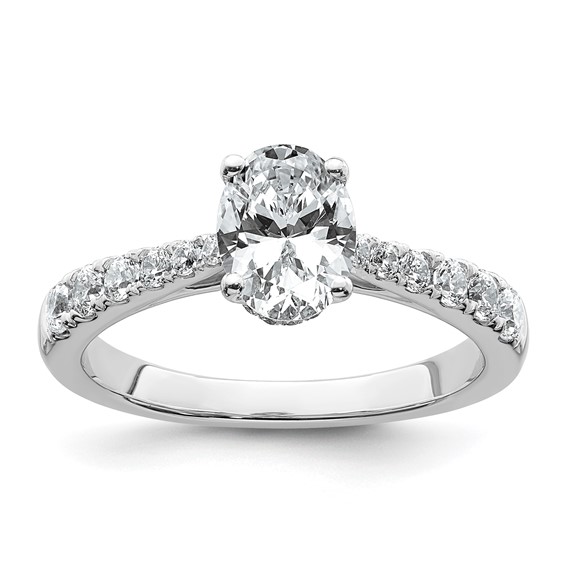 14k White Gold 1 1/2 carat Certified Lab Grown Diamond VS+ F+ Oval Complete Engagement Ring