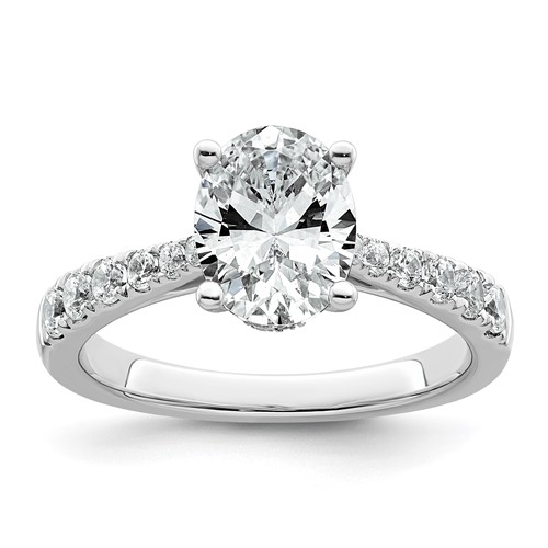 14K White Gold 2 Carat Certified Lab Grown Diamond VS+ F+ Oval Complete Engagement Ring