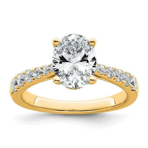 14K Yellow Gold 2 Carat Certified Lab Grown Diamond VS+ F+ Oval Complete Engagement Ring