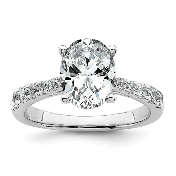 14k White Gold 2 1/2 carat Certified Lab Grown Diamond VS+ F+ Oval Complete Engagement Ring