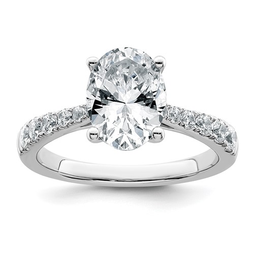 14K White Gold 3 Carat Certified Lab Grown Diamond VS+ F+ Oval Complete Engagement Ring
