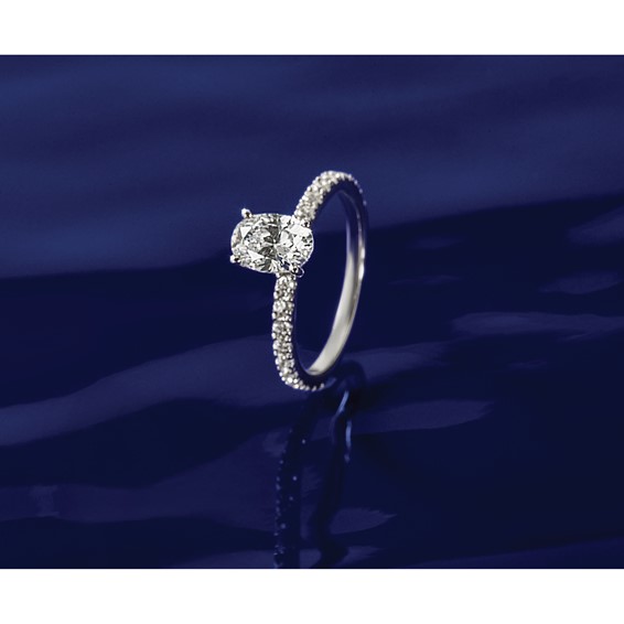 14k White Gold 1 1/3 carat Certified Lab Grown Diamond VS+ F+ Oval Complete Shared Prong Engagement Ring