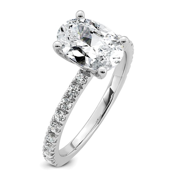 14k White Gold 2 1/3 carat Certified Lab Grown Diamond VS+ F+ Oval Complete Shared Prong Engagement Ring