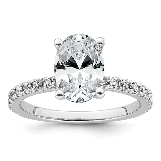 14k White Gold 2 1/3 carat Certified Lab Grown Diamond VS+ F+ Oval Complete Shared Prong Engagement Ring