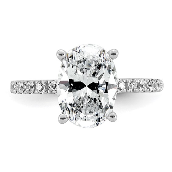 14k White Gold 3 3/8 carat Lab Grown Diamond VS+ F+ Oval Complete Shared Prong Engagement Ring