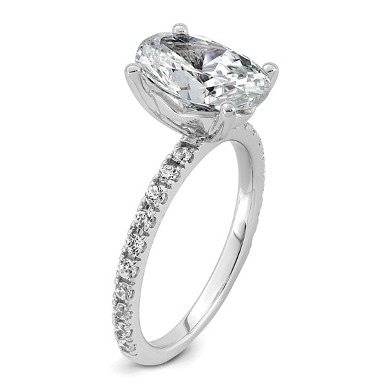 14k White Gold 3 3/8 carat Lab Grown Diamond VS+ F+ Oval Complete Shared Prong Engagement Ring