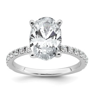 14k White Gold 3 3/8 carat Certified Lab Grown Diamond VS+ F+ Oval Complete Shared Prong Engagement Ring
