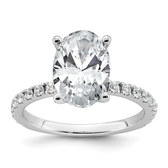 14k White Gold 3 3/8 carat Certified Lab Grown Diamond VS+ F+ Oval Complete Shared Prong Engagement Ring
