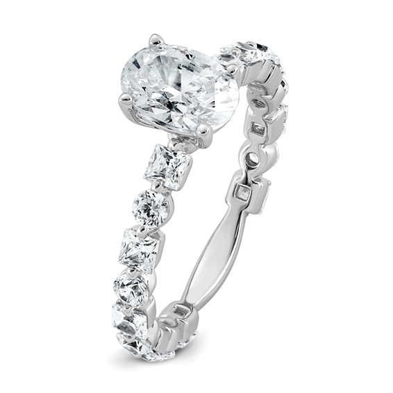 14k White Gold 2 1/2 carat Lab Grown Diamond VS+ F+ Oval Complete Engagement Ring