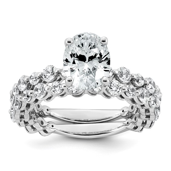 14k White Gold 2 1/3 carat Lab Grown Diamond VS+ F+ Oval Complete Shared Prong Engagement Ring