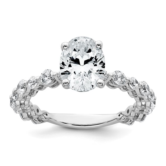 14k White Gold 2 1/3 carat Lab Grown Diamond VS+ F+ Oval Complete Shared Prong Engagement Ring