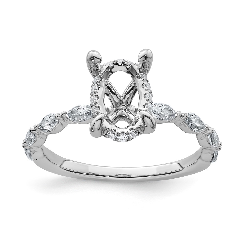 14K White Gold WG Certified Lab Grown Dia VS+ F+ Shared Prong Oval Complete Eng Ring