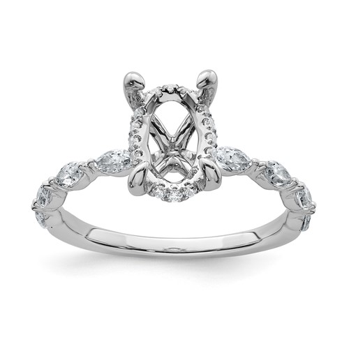14K White Gold WG Lab Grown Dia VS+ F+ Shared Prong Oval Semi-mount Eng Ring