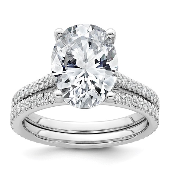 14k White Gold 4 1/4 carat Lab Grown Diamond VS+ F+ Oval Complete Engagement Ring