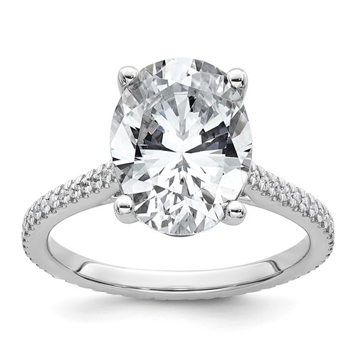 14K White Gold 4.25 Carat Lab Grown Diamond VS+ F+ Oval Complete Engagement Ring