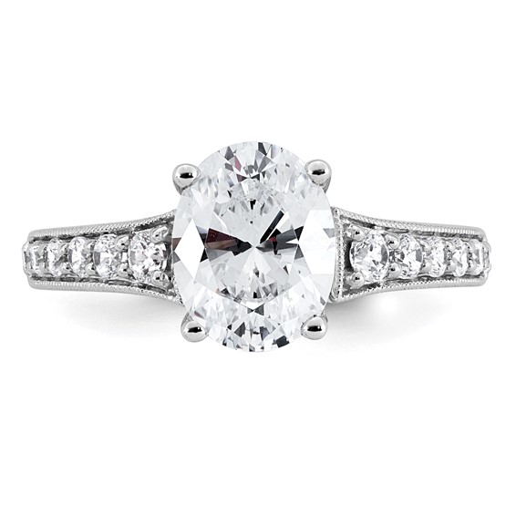 14k White Gold 1 7/8 carat Lab Grown Diamond VS+ F+ Oval Complete Engagement Ring
