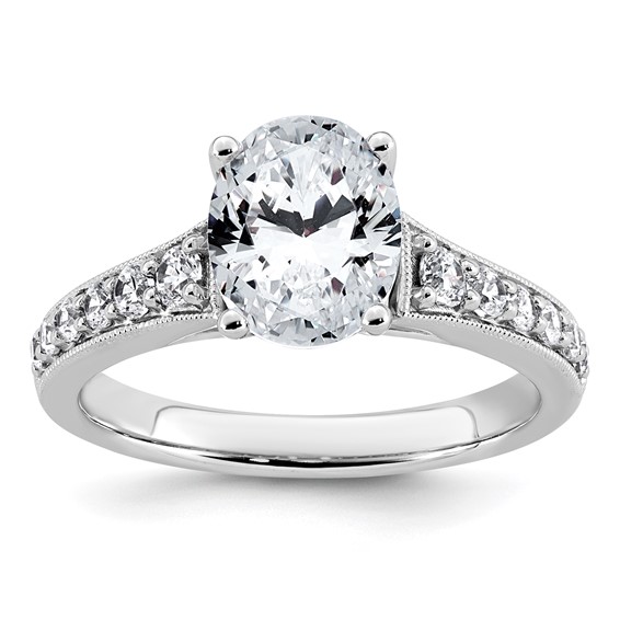14k White Gold 1 7/8 carat Lab Grown Diamond VS+ F+ Oval Complete Engagement Ring