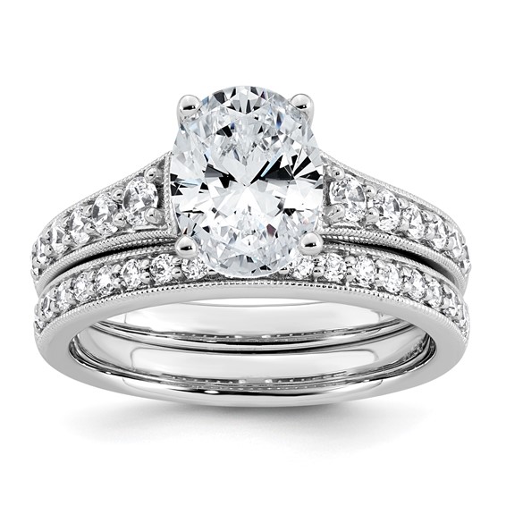 14k White Gold 1 7/8 carat Certified Lab Grown Diamond VS+ F+ Oval Complete Engagement Ring