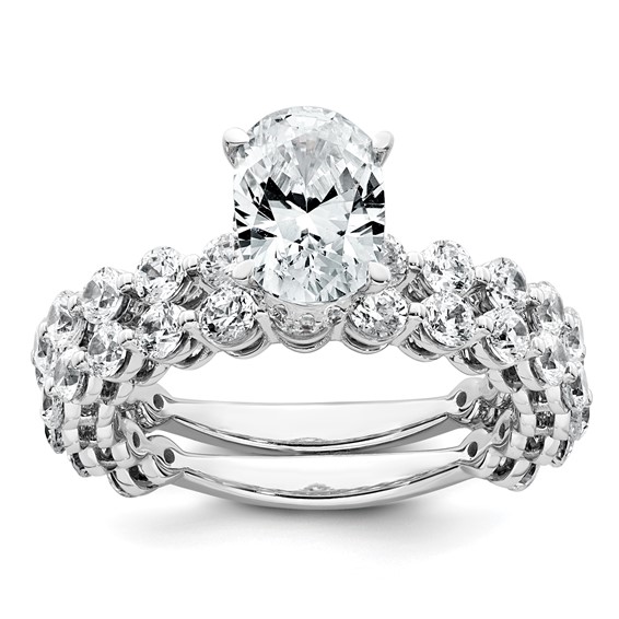 14k White Gold 2 5/8 carat Certified Lab Grown Diamond VS+ F+ Oval Complete Engagement Ring