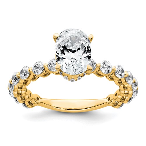 14K Yellow Gold 2.62 Carat Certified Lab Grown Diamond VS+ F+ Oval Complete Engagement Ring