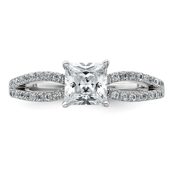 14k White Gold 1 1/4 carat Lab Grown Diamond VS+ F+ Princess Complete Engagement Ring