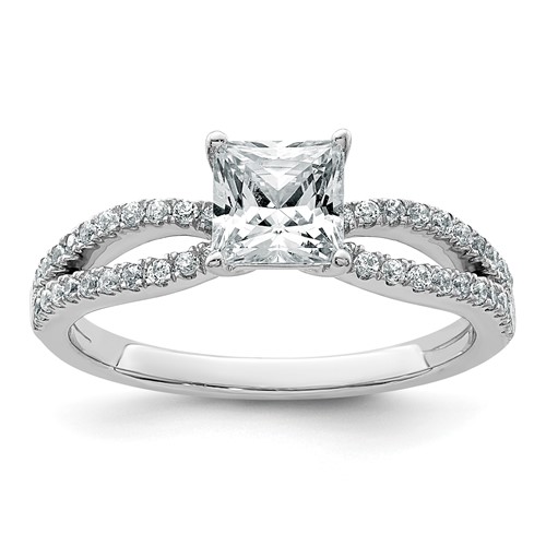 14K White Gold 1.25 Carat Lab Grown Diamond VS+ F+ Princess Complete Engagement Ring